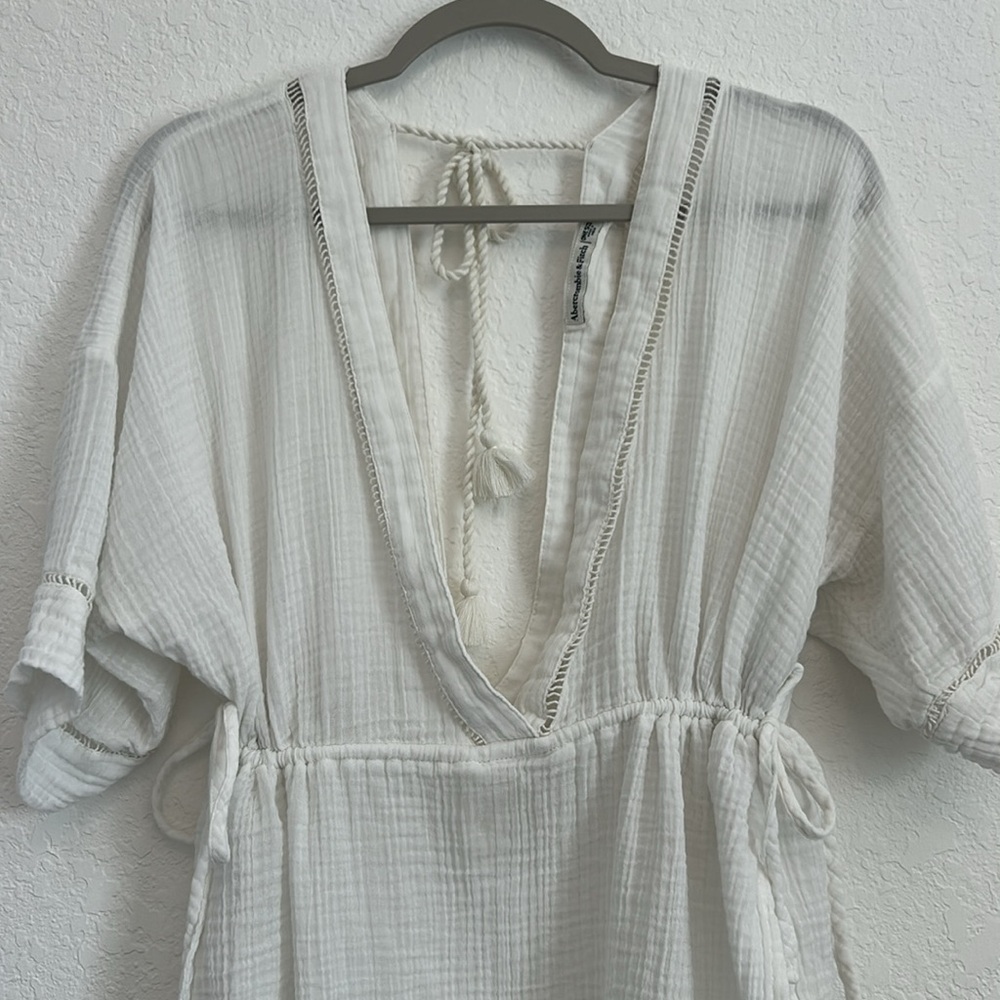 Abercrombie & Fitch White V-Neck Tunic Top OS - Picture 2 of 6